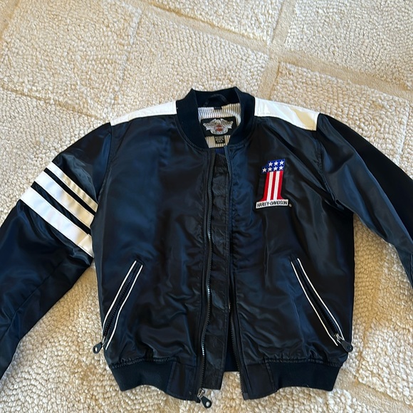 Harley Davidson bomber jacket with white striped detail size extra small - Picture 1 of 7